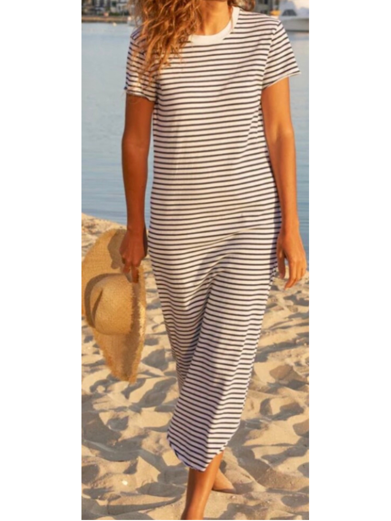 Frank & Eileen Harper Striped Maxi Tee Dress, White And Navy Xl